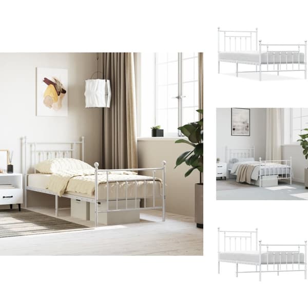 Senge & sengeramme - Living sengeramme med sengegavl og fodgærde 90x190 cm metal hvid