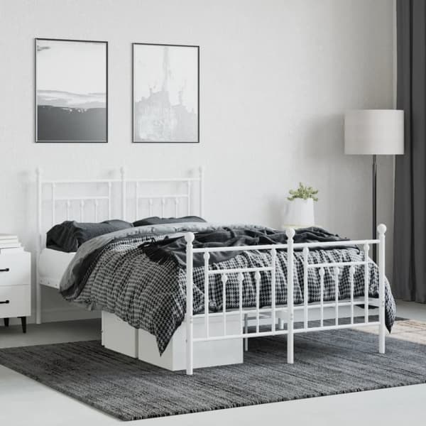 Senge & sengeramme - Living sengeramme med sengegavl og fodgærde 120x200 cm metal hvid