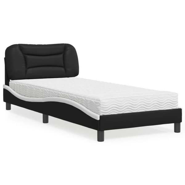 vidaXL Säng med madrass svart och vit 90x200 cm konstläder