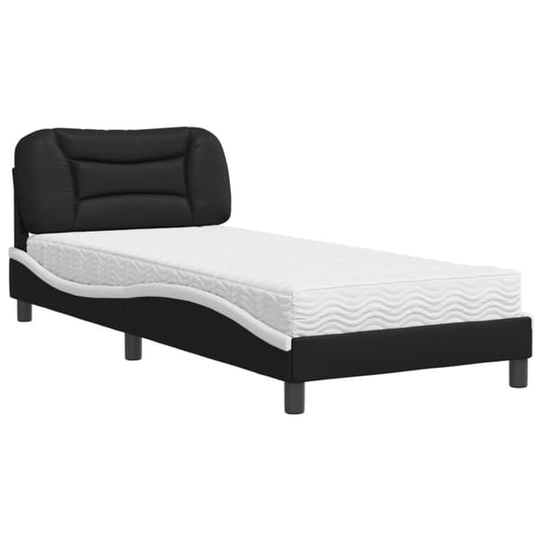 vidaXL Säng med madrass svart och vit 90x200 cm konstläder