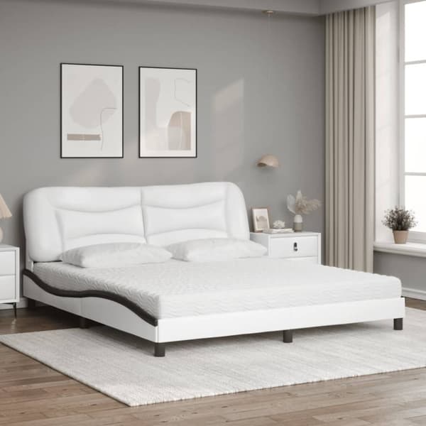 vidaXL seng med madras 180x200 cm kunstlæder hvid og sort