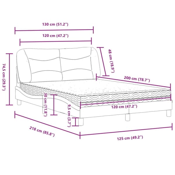 vidaXL Säng med madrass mörkgrå 120x200 cm tyg