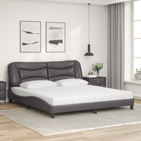 vidaXL seng med madras 180x200 cm kunstlæder grå