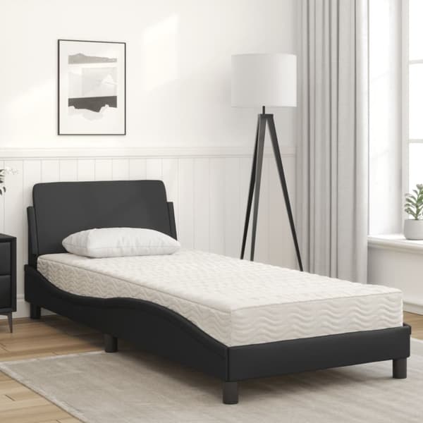 vidaXL seng med madras 90x200 cm kunstlæder sort