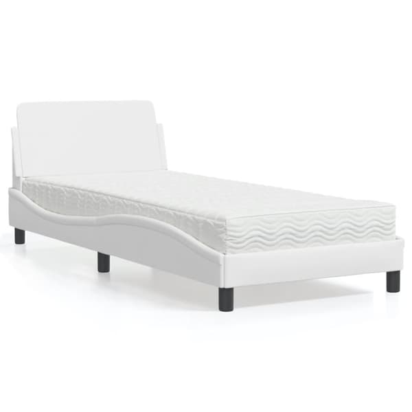 vidaXL seng med madras 90x190 cm kunstlæder hvid