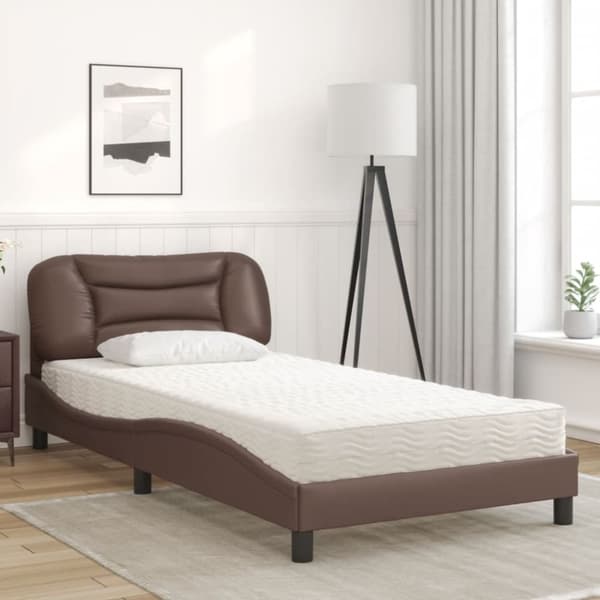 vidaXL seng med madras 100x200 cm kunstlæder brun