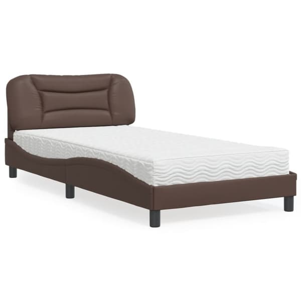 vidaXL seng med madras 100x200 cm kunstlæder brun