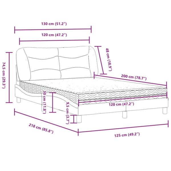 vidaXL seng med madras 120x200 cm kunstlæder grå