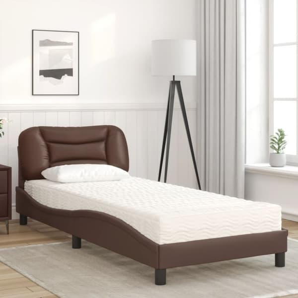 vidaXL Säng med madrass brun 90x200 cm konstläder