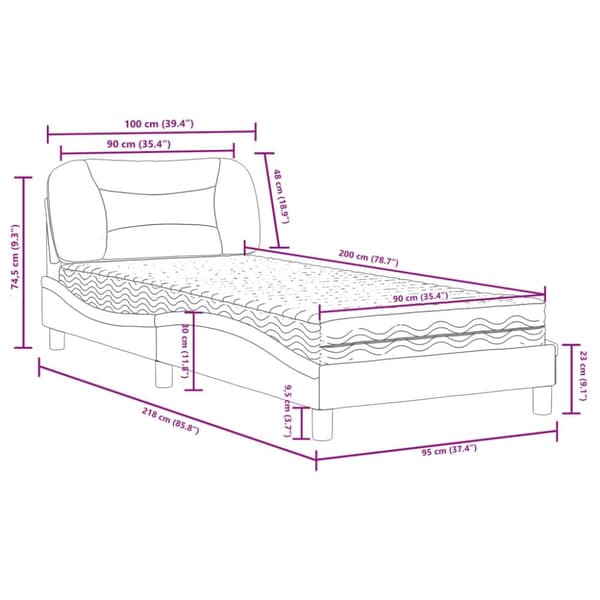vidaXL Säng med madrass brun 90x200 cm konstläder