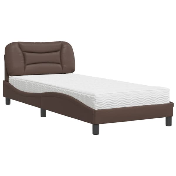 vidaXL Säng med madrass brun 90x200 cm konstläder