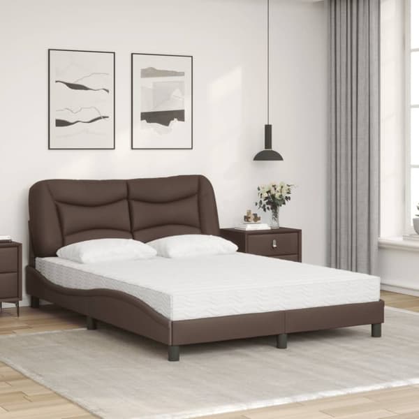vidaXL seng med madras 140x200 cm kunstlæder brun