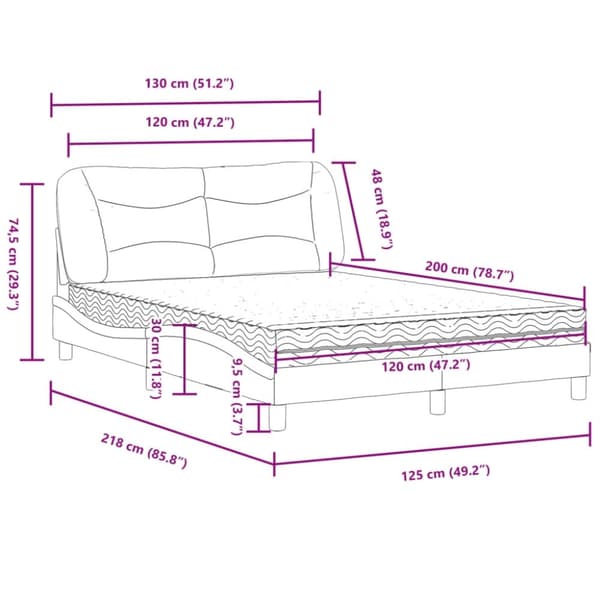 vidaXL Seng med madras 120x200 cm stof cremefarvet