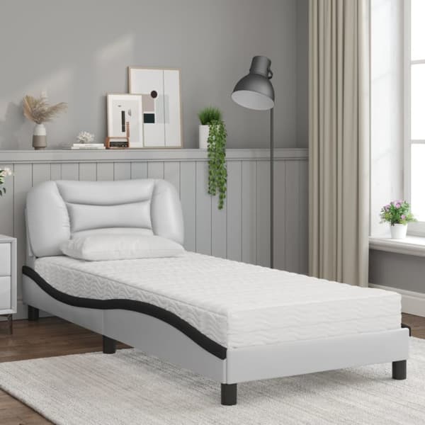 vidaXL Säng med madrass vit och svart 90x200 cm konstläder