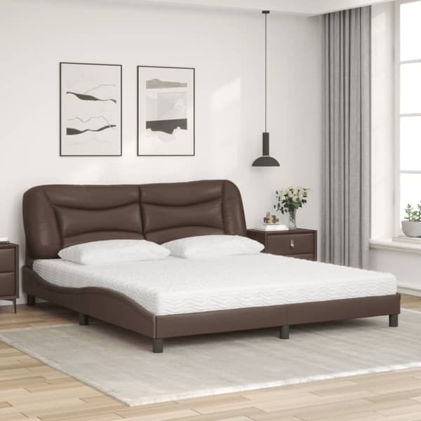 vidaXL seng med madras 180x200 cm kunstlæder brun