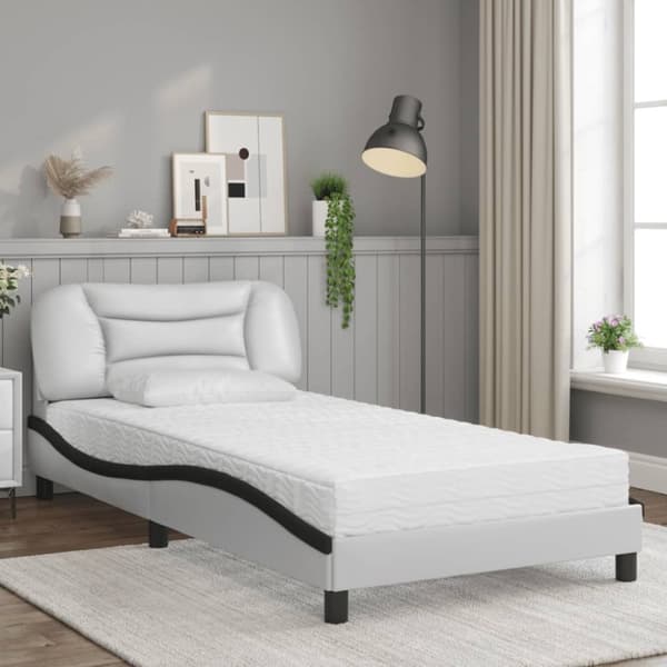 vidaXL seng med madras 100x200 cm kunstlæder hvid og sort