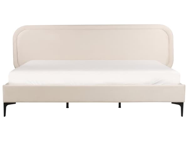 Seng lys beige velour betrukket beklædning ramme 180 x 200 cm sengegavl moderne stil