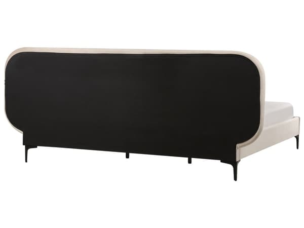 Seng lys beige velour betrukket beklædning ramme 180 x 200 cm sengegavl moderne stil