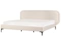 Miniatyrbillede 1 af 10: Seng lys beige velour betrukket beklædning ramme 180 x 200 cm sengegavl moderne stil