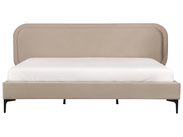 Seng beige velour betrukket beklædning ramme 180 x 200 cm sengegavl moderne stil