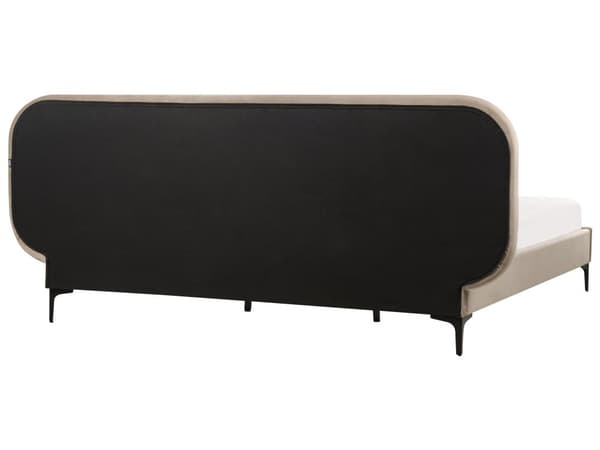Seng beige velour betrukket beklædning ramme 180 x 200 cm sengegavl moderne stil