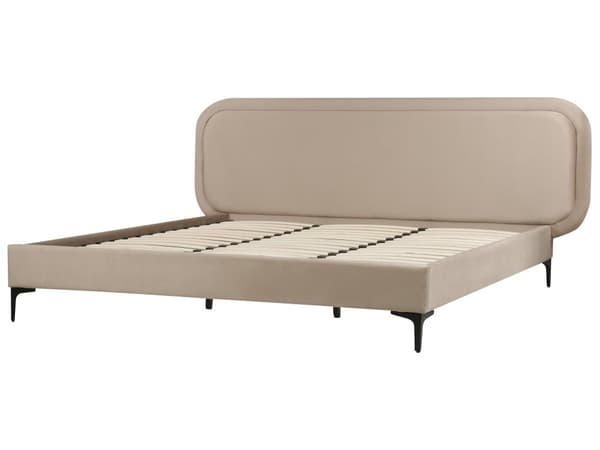 Seng beige velour betrukket beklædning ramme 180 x 200 cm sengegavl moderne stil