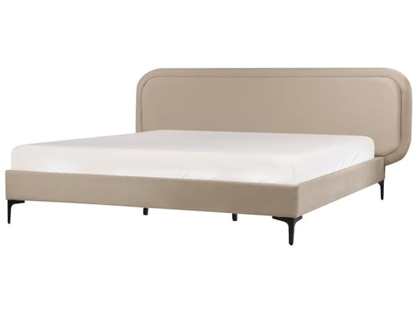Seng beige velour betrukket beklædning ramme 180 x 200 cm sengegavl moderne stil