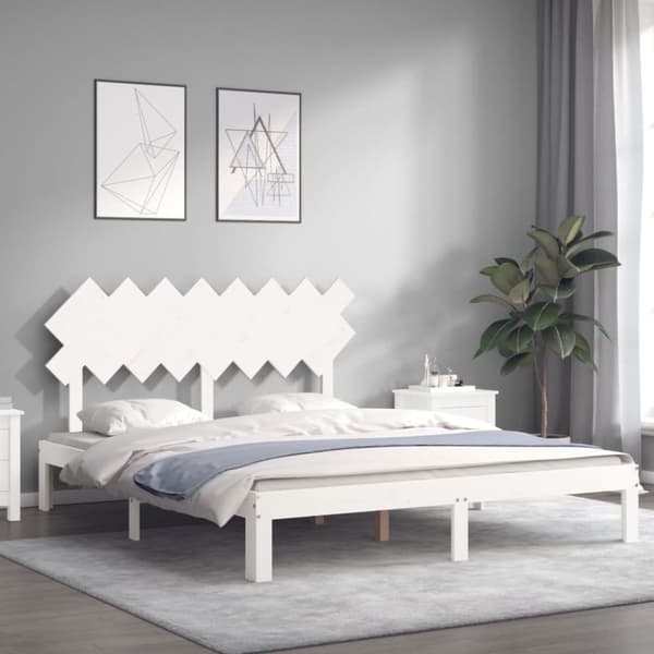 Sängynrunko päädyllä valkoinen 160x200 cm täysi mänty - Sängynrunko - Sängynrungot - Home & Living