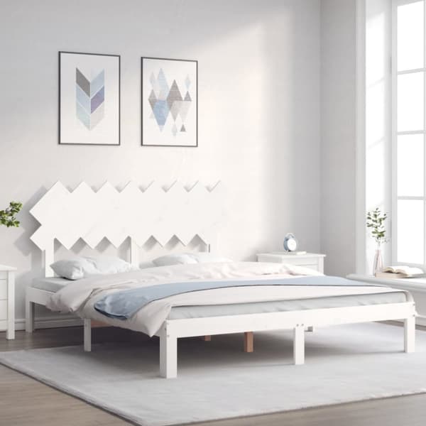 Sängynrunko päädyllä valkoinen 160x200 cm täysi mänty - Sängynrunko - Sängynrungot - Home & Living