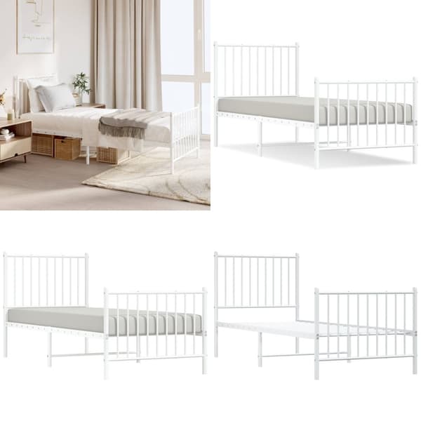 Sengeramme med sengegavl og fodgærde 80x200 cm metal hvid - Sengestel - Sengeramme - Home & Living