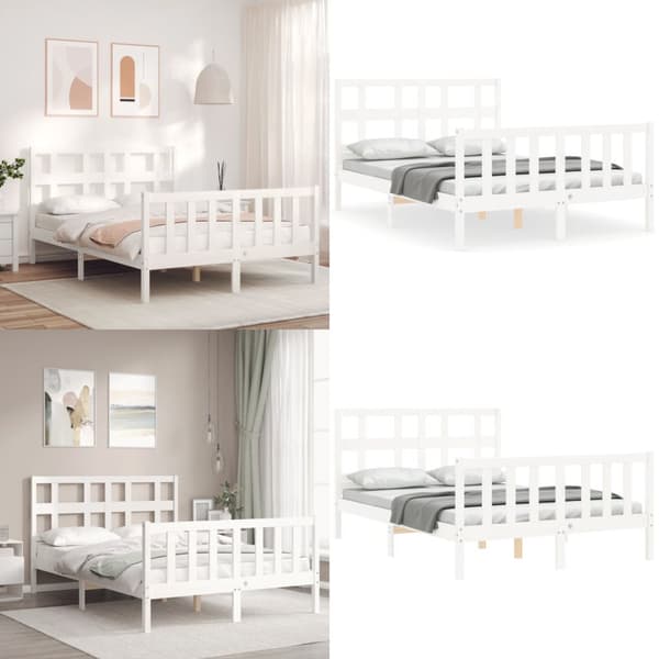 Sengeramme med sengegavl 140x200 cm massivt træ hvid - Sengeramme - Sengerammer - Home & Living