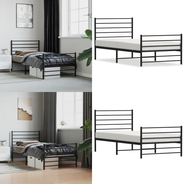 Metallinen sängynrunko päädyillä musta 100x190 cm - Sängynrunko - Sängynrungot - Home & Living