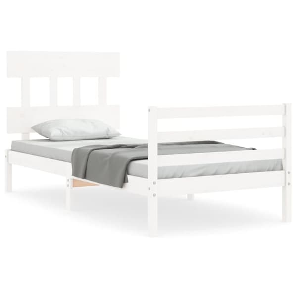 Sengeramme med sengegavl Single massivt træ hvid - Sengeramme - Sengerammer - Home & Living