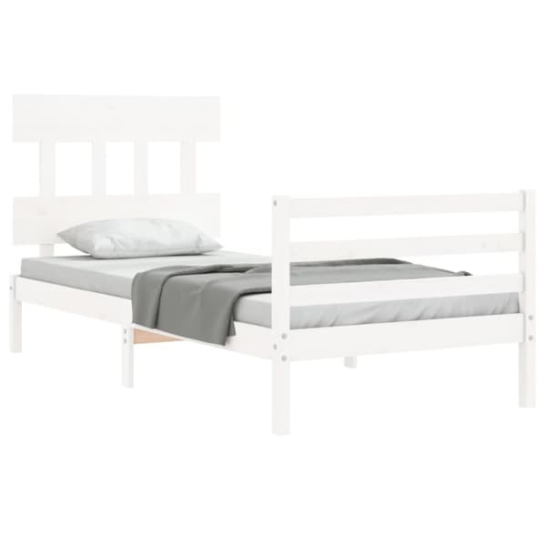 Sengeramme med sengegavl Single massivt træ hvid - Sengeramme - Sengerammer - Home & Living