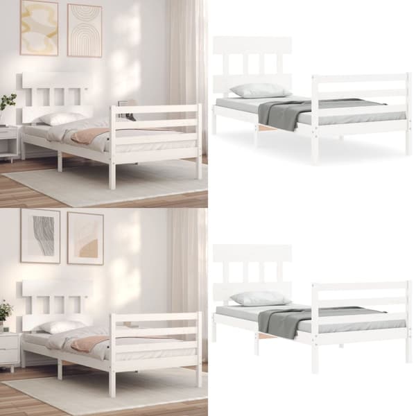 Sengeramme med sengegavl Single massivt træ hvid - Sengeramme - Sengerammer - Home & Living