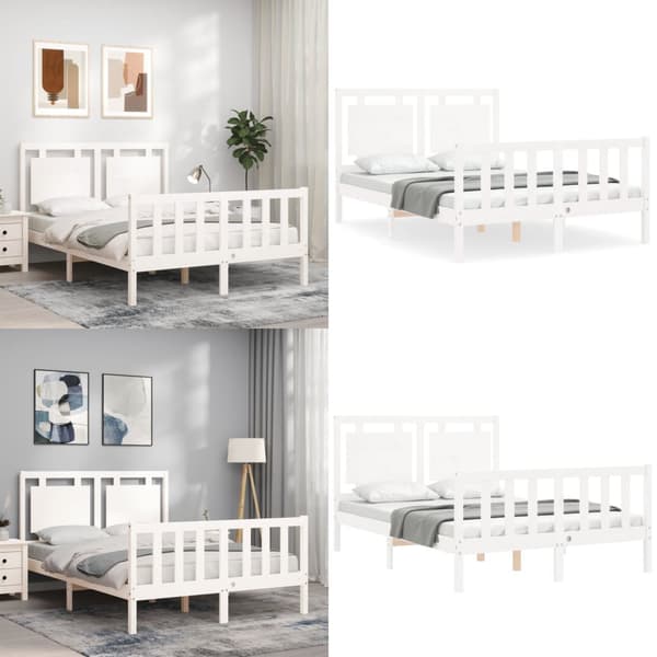 Sengeramme med sengegavl 140x190 cm massivt træ hvid - Sengeramme - Sengerammer - Home & Living