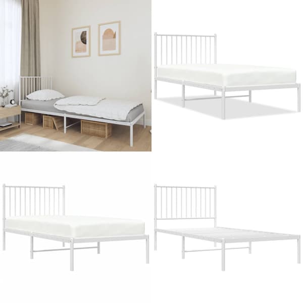 Sengeramme med sengegavl 90x190 cm metal hvid - Sengestel - Sengeramme - Home & Living
