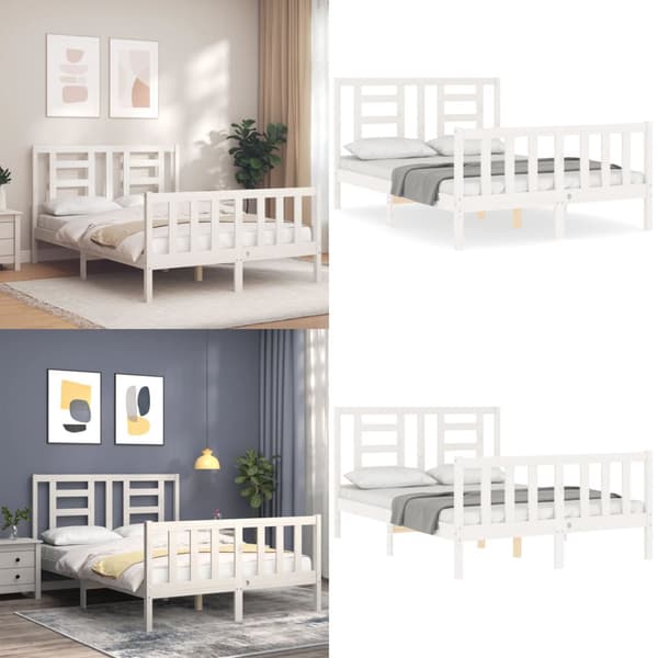 Sengeramme med sengegavl 140x200 cm massivt træ hvid - Sengeramme - Sengerammer - Home & Living