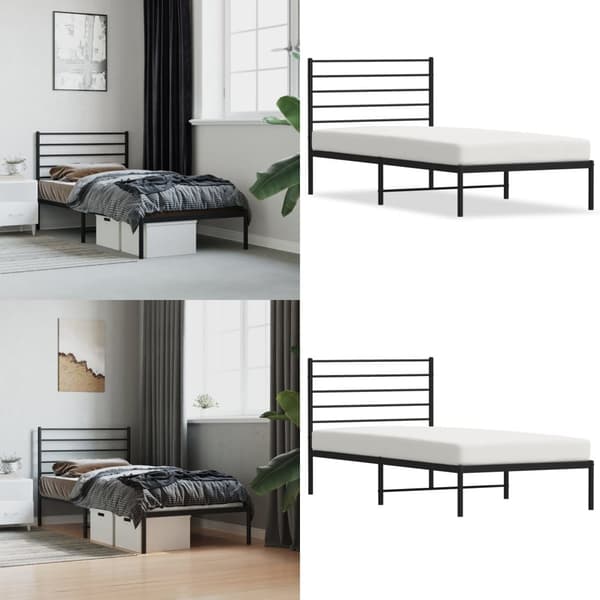 Metallinen sängynrunko päädyllä musta 80x200 cm - Sängynrunko - Varavuode - Home & Living