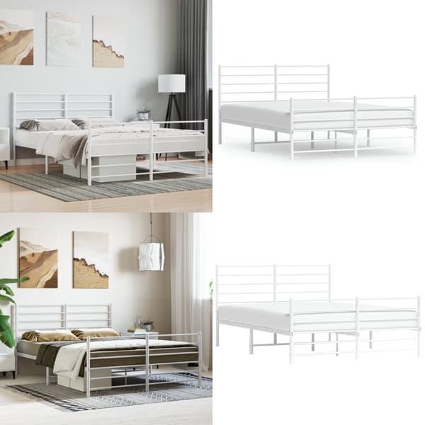 Sengeramme med sengegavl og fodgærde 140x190 cm metal hvid - Sengestel - Sengeramme - Home & Living