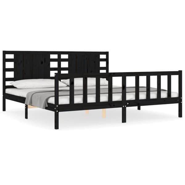 Sengeramme med sengegavl 200x200 cm massivt træ sort - Sengeramme - Sengerammer - Home & Living