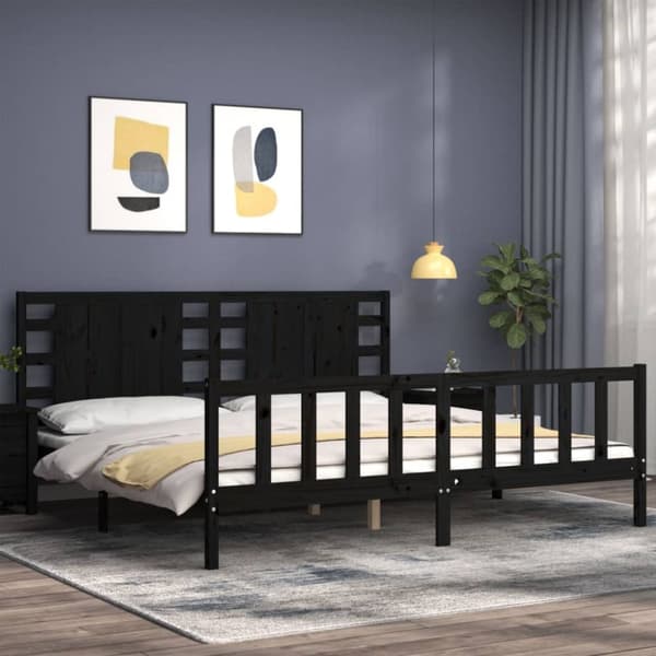 Sengeramme med sengegavl 200x200 cm massivt træ sort - Sengeramme - Sengerammer - Home & Living