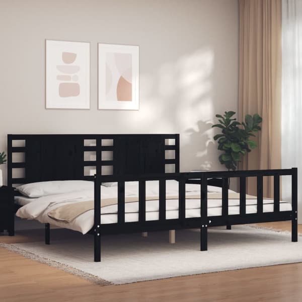 Sengeramme med sengegavl 200x200 cm massivt træ sort - Sengeramme - Sengerammer - Home & Living