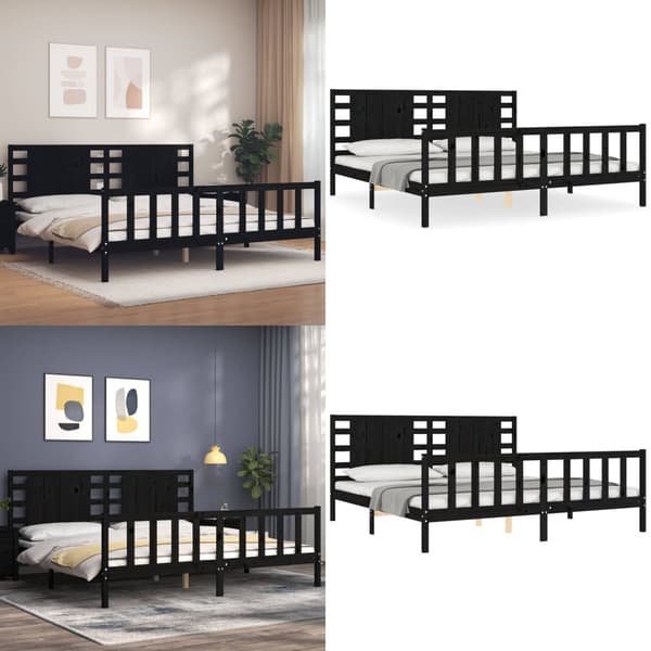 Sengeramme med sengegavl 200x200 cm massivt træ sort - Sengeramme - Sengerammer - Home & Living