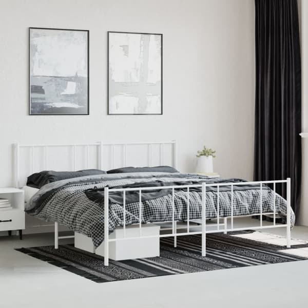 Sengeramme med sengegavl og fodgærde 180x200 cm metal hvid - Sengestel - Sengeramme - Home & Living