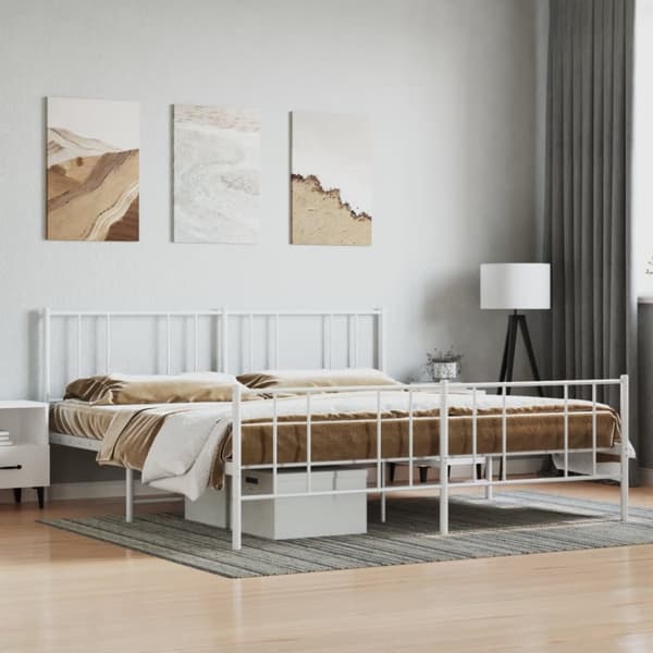 Sengeramme med sengegavl og fodgærde 180x200 cm metal hvid - Sengestel - Sengeramme - Home & Living