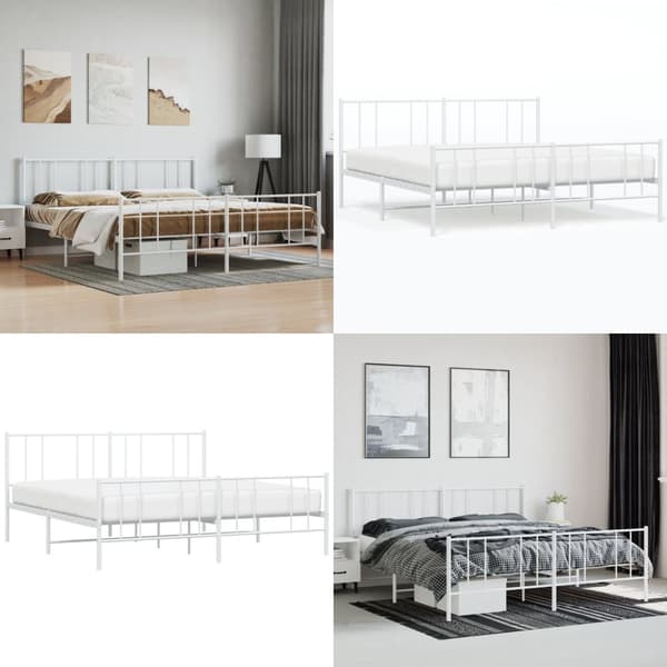Sengeramme med sengegavl og fodgærde 180x200 cm metal hvid - Sengestel - Sengeramme - Home & Living