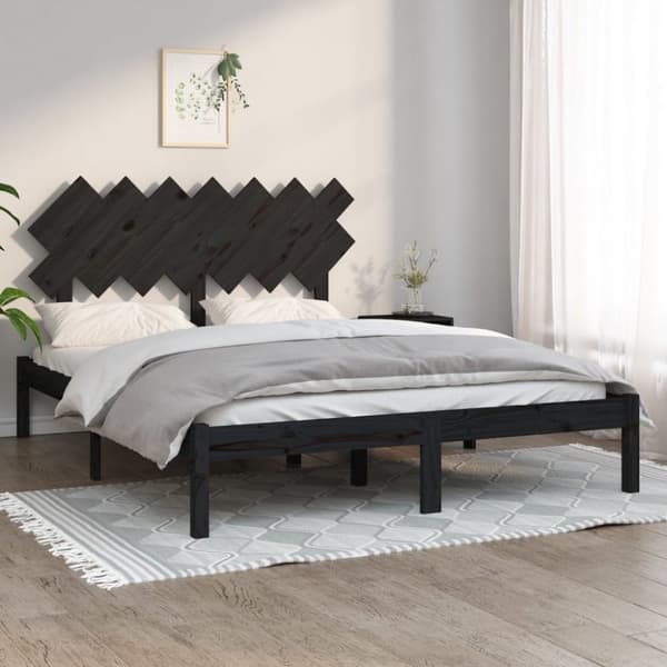 Sängynrunko musta 140x190 cm täysi puu - Sängynrunko - Sängynrungot - Home & Living
