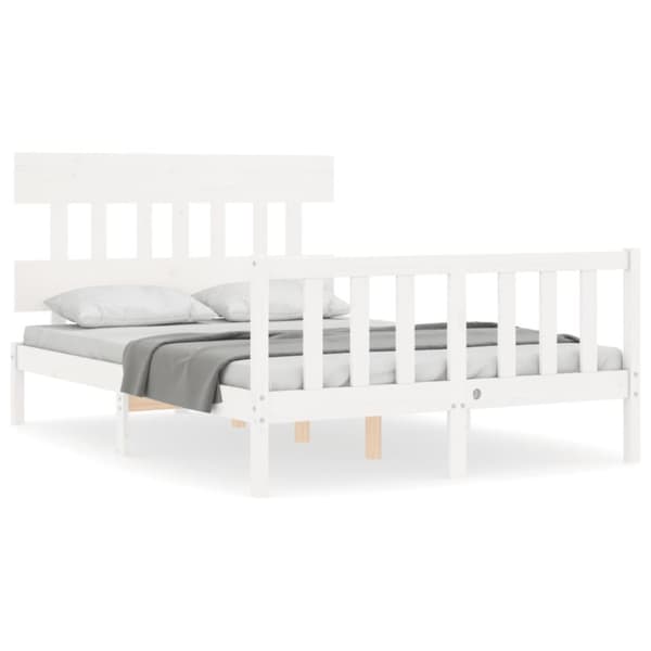 Sengeramme med sengegavl 140x200 cm massivt træ hvid - Sengeramme - Sengerammer - Home & Living