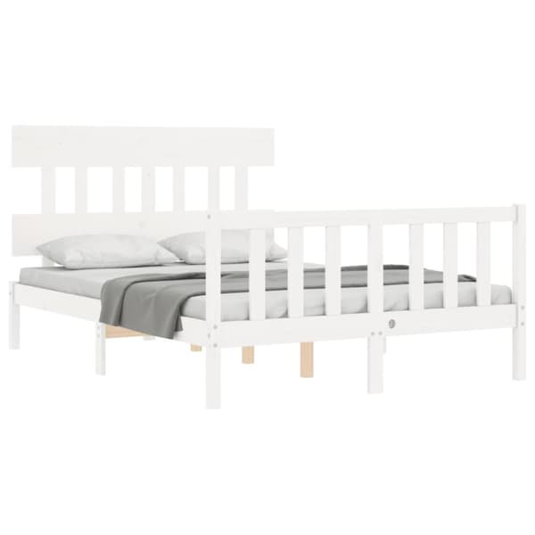Sengeramme med sengegavl 140x200 cm massivt træ hvid - Sengeramme - Sengerammer - Home & Living